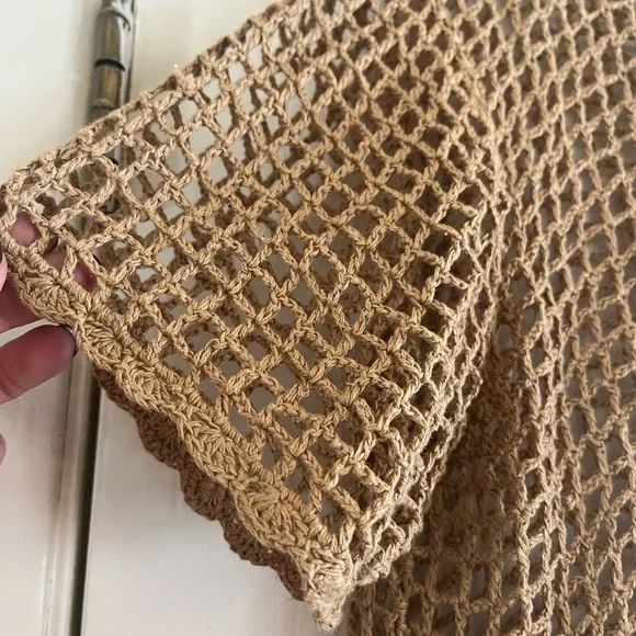 SOLD 💔90s Y2K crochet open weave crop grunge festival sweater M - Picture 3 of 6